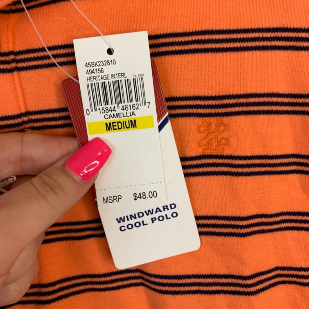 NWT $48 IZOD Med Mens Striped Windward Cool Polo Top with UPF - Picture 4 of 9